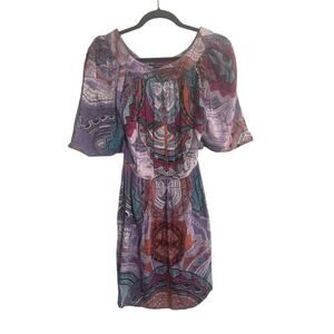 Angie Womens Medium Purple Burgundy Blue Pleated Flutter Sleeve #5639